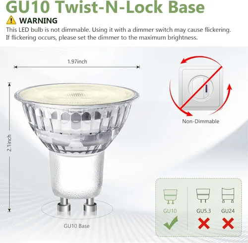 Vista 3 de Sigalux GU10 LED Bulb 8 Pack, 3000K Warm White, 4.2W (50W Equivalent) Non-Dimmable, 350 Lumens, 35° Spotlight, MR16 GU10 Bulb Replacement for Track