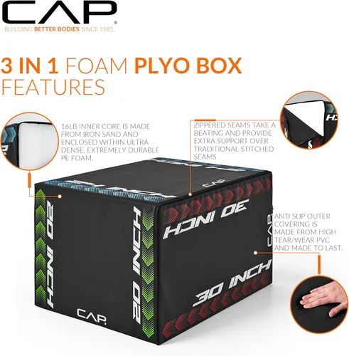 Vista 3 de CAP Barbell Caja de salto pliométrica de espuma 3 en 1: alturas ajustables para gimnasio en casa, HIIT, step-ups, ejercicios de agilidad