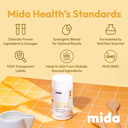 Vista 7 de Vitamin D3 K2 5000 IU with MK7 (180 mcg) Natural Supplement for Bone Strength, Heart Health, and Immune Support Vegan Capsule 60 Servings
