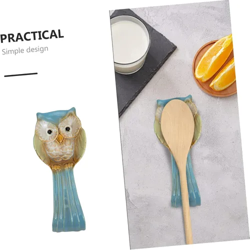Vista 5 de Yardwe Soporte para cucharas de búho, herramientas de decoración, utensilios de servir para bufé, cucharas de sopa, plato de cerámica para reposo