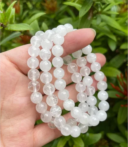 Vista 4 de Grado A++ Pulsera de cuentas de cristal de cuarzo transparente 0.315 in, pulsera de piedras preciosas de cristal auténtico, pulsera protectora