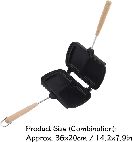 Vista 3 de Cyrank Sartén de doble cara, sartén antiadherente de aleación de aluminio con asas de madera desmontables, sartén para hacer huevos, parrilla