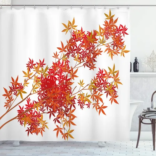 Vista 28 de Ambesonne Cortina de ducha abstracta, acuarela horizontal ovalada en forma de hojas, tonos pastel suaves, obras de arte clásicas, juego