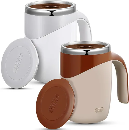 Vista 11 de Patelai 2 Piezas Taza de Café Autoagitable a Granel, Taza Autoagitable Recargable de 13.5oz Taza de Mezcla Automática de Viaje para Regalo