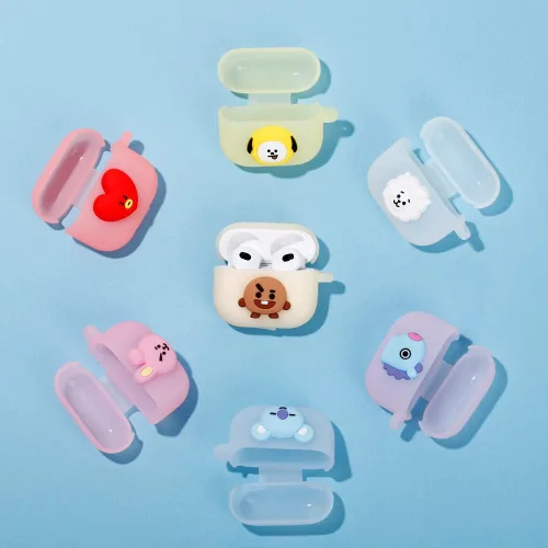 Vista 3 de BT21 Funda compatible con Apple AirPods de 3ª generación, funda translúcida de gelatina con funda compatible con AirPods 3, carga inalámbrica