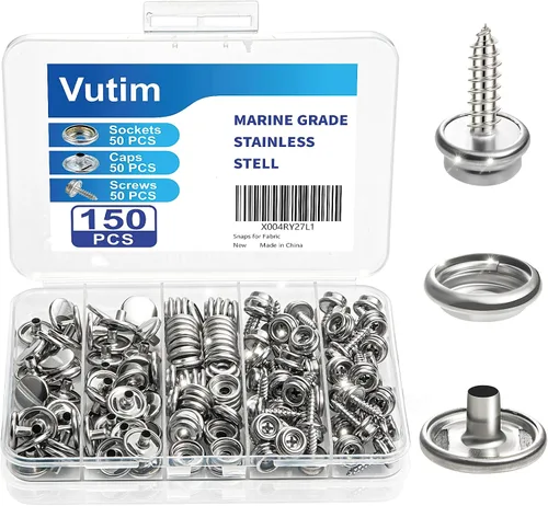 Vutim - Juego de 150 herramientas de cierre a presión de lona, pinzas de acero inoxidable de 3/8 pulgadas de grado marino, kit de cierre a presión