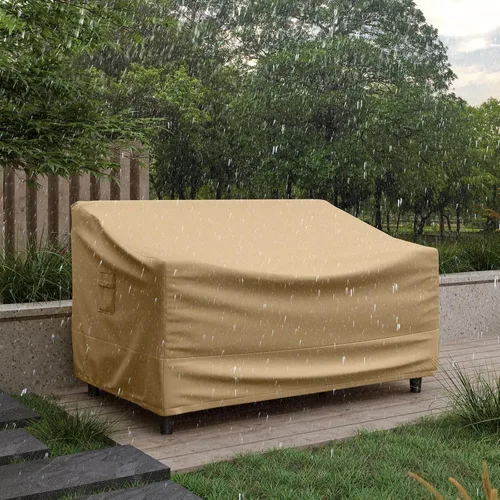Vista 3 de Tangkula Funda para sofá biplaza para patio, funda impermeable de 2 plazas para sofá profundo para exteriores, con asa acolchada y correas de cierre