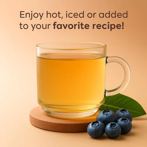 Vista 6 de Waka Mezcla instantánea de té verde, sabor a arándano, 100% hojas de té y sabor natural, sin aditivos, té en polvo sin azúcar en bolsa a granel, té