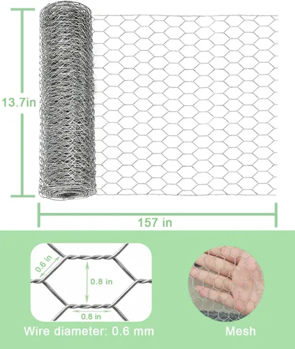 Vista 2 de Vensovo Rollo de alambre de pollo galvanizado de 13.7 x 157 pulgadas - 0.8 pulgadas hexagonal de malla de alambre de pollo para valla de jardín