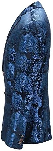 Vista 3 de Cloudstyle Traje de Vestir Floral para Hombre con Solapa con Muescas de Corte Ajustado Elegante Blazer Traje de Vestir
