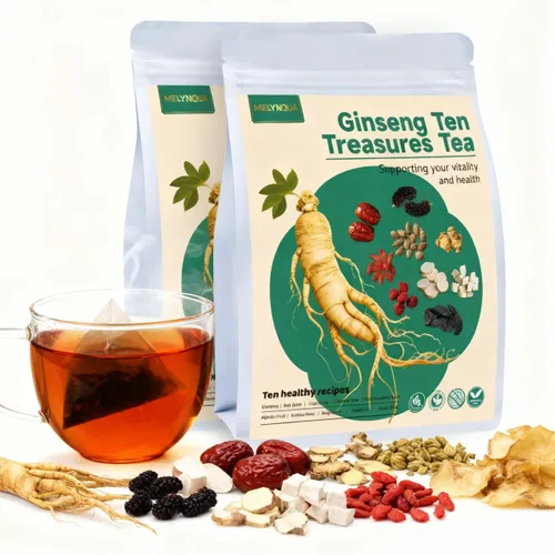 Té de Ginseng Ten Treasures, mezcla avanzada de té de hierbas chinas con ginseng, goji, dátiles rojos y 7 hierbas más, fórmula más completa que los