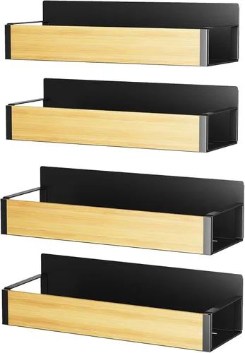 Vista 7 de Vetacsion Paquete de 4 estantes magnéticos para especias para nevera, de metal (bambú)