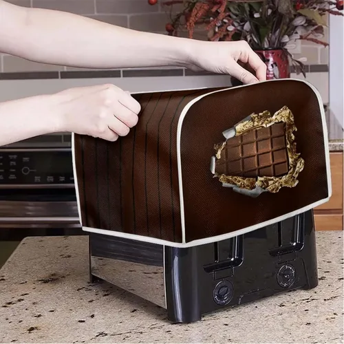 Vista 2 de FOR U DESIGNS Cubierta para tostadora con estampado de chocolate de 4 rebanadas de ranura larga para hacer pan, lavable, protección contra el polvo