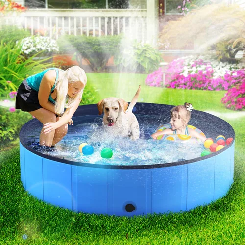 Vista 6 de Niubya Piscina plegable para perros, piscina plegable de plástico para Bañera portátil para perros grandes, piscina para vadear mascotas, uso