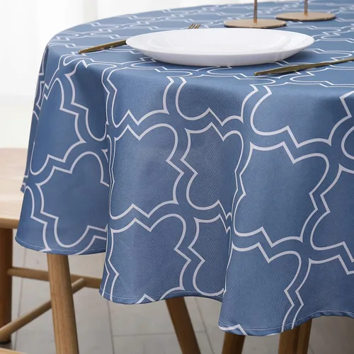Vista 2 de Mantel de mesa AooHome cuadrifolio con tejido geométrico, Quatrefoil Mantel de tela geométrica, repele el agua, resistente a las manchas, adecuado