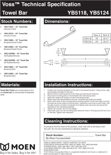 Vista 2 de Moen YB5124NL Voss - Toallero de baño de 24 pulgadas, níquel pulido