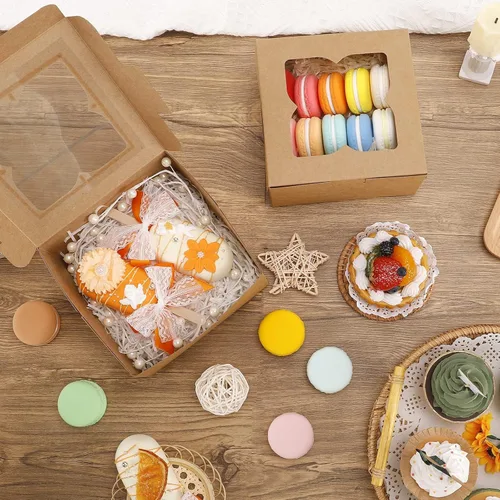 Vista 5 de KINREE 6 x 6 x 3 – Pequeñas cajas de panadería con ventana-marrón-cajas de galletas, cajas de regalo de kraft-cajas de embutidos, caja