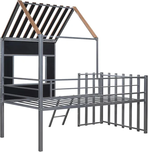 Vista 34 de Harper & Bright Designs Junoir - Cama tipo loft de metal tamaño individual para niños, cama baja con techo y escalera, cama tipo loft individual