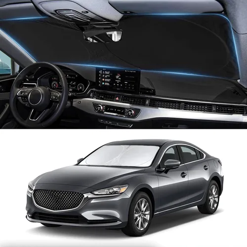 Vista 57 de Parasol plegable para parabrisas, protector reflectante para ventana frontal 210T, bloquea los rayos ultravioleta, accesorios para automóvil, XXL