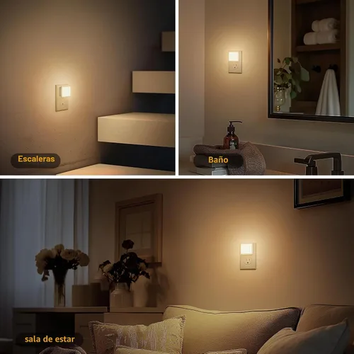 Vista 6 de JandCase Luces nocturnas LED – Paquete de 2, luces nocturnas blancas suaves con sensor de atardecer a amanecer para dormitorio, baño, escaleras