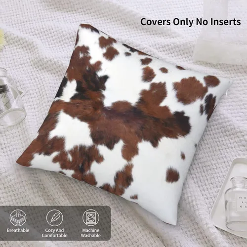Vista 4 de Kobves Paquete de 2 fundas de almohada con estampado de vaca marrón de 18 x 18 pulgadas, funda de almohada decorativa de vaca de las tierras altas
