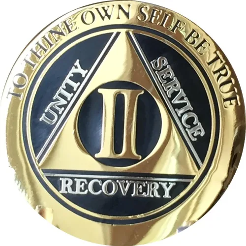 Vista 7 de RecoveryChip 2 años AA Medallón Elegante Oro Negro Plata Bi-Plated Alcohólicos Anónimos Chip