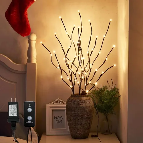 Vista 10 de PEIDUO Rama iluminada, paquete de 2 40 luces LED de camino de 30 pulgadas, funciona con batería con temporizador, para decoraciones de Navidad