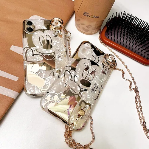 Vista 5 de Funda de dibujos animados para iPhone 15 Pro Max de 6.7 pulgadas con protector de pantalla HD, Mickey Mouse con correa para la muñeca, correa