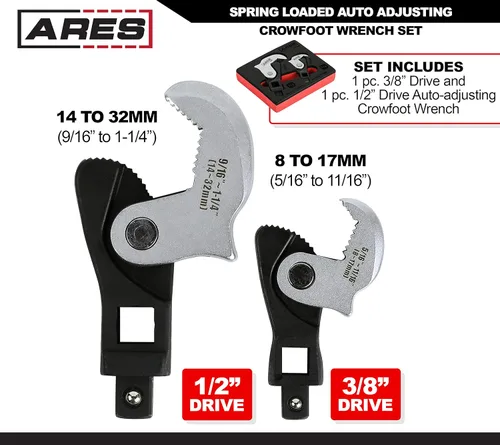 Vista 2 de ARES 33008 – Juego de llaves de pata de gallo de ajuste automático con resorte de 2 piezas – Juego de llaves ajustables con cobertura de 8 a 1.260