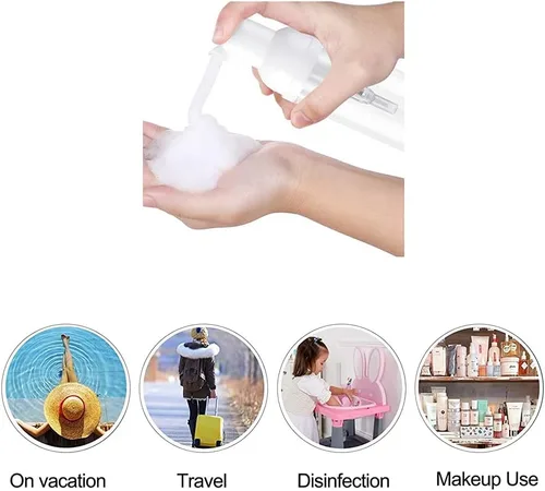 Vista 5 de Paquete de 3 botellas con bomba de espuma, dispensador de jabón líquido de plástico vacío transparente, contenedor de embalaje de maquillaje