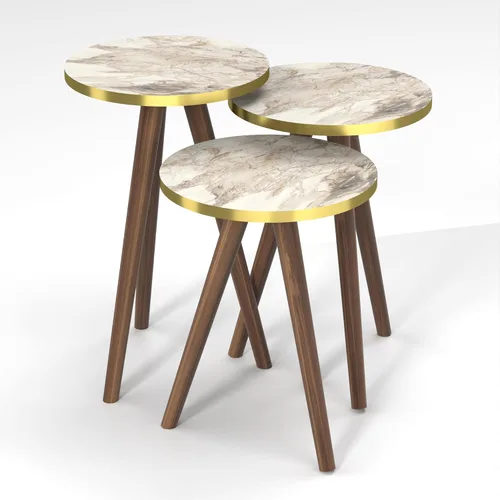 Vista 11 de Juego de 3 anidados redondos, base moderna de aspecto de grano de madera para mesas de centro o mesitas de noche, mesa auxiliar, mesa auxiliar
