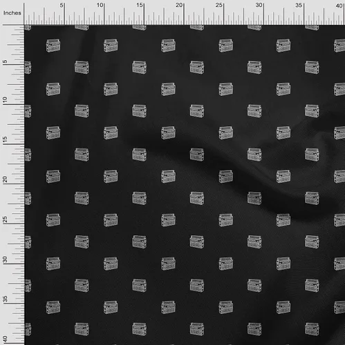 Vista 4 de oneOone Cotton Flex Black Fabric Retro Radio DIY Clothing Quilting Fabric Print Fabric by Yard 40 Inch Wide