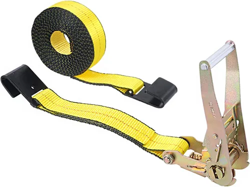 Vista 6 de Correas de trinquete con gancho plano - Correas de amarre resistentes - 2 pulgadas x 27 pies - Correa resistente a la intemperie - Límite de carga