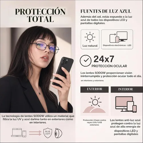 Vista 3 de SODQW Bayonetta Glasses Office-Siren Rectangle Blue Light Blocking Eyewear Marco negro