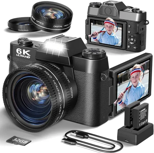 Vista 7 de Cámara digital 6K para fotografía, cámara de vlogging de 64MP para YouTube con pantalla abatible de 180° de 3 pulgadas, zoom automático de 16X