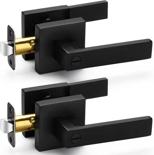 Paquete de 2 manijas de puerta de color negro mate, palancas de puerta de privacidad, cerraduras de puerta resistentes para cama y baño, pomos de