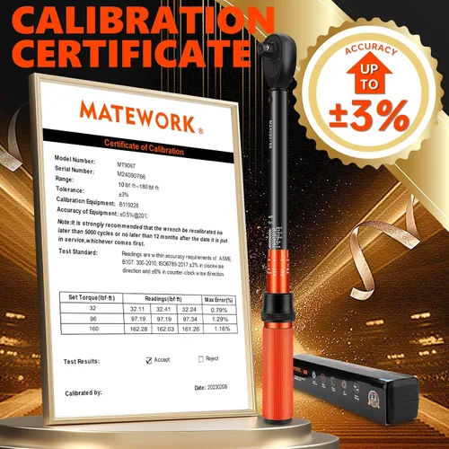 Vista 2 de Matework - Llave dinamométrica de 1/2 pulgada con clic, 10-180 ft.lb/13.6-244.1 Nm, Llave de torsión de alta precisión ±3% de 72 dientes de doble