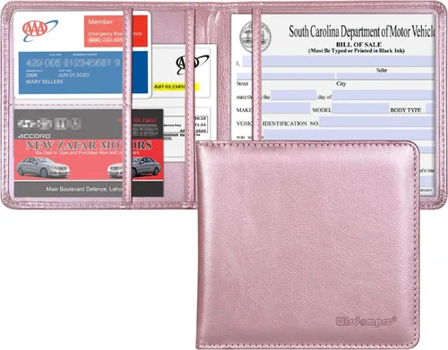 Vista 10 de Wisdompro - Carpeta de cuero sintético prémium para documentos del auto, organizador para la guantera, guarda tu identificación, licencia de manejo