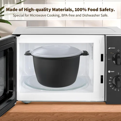 Vista 3 de Ollas de microondas profesionales grandes de 3 cuartos de galón, olla arrocera de microondas, vaporizador de microondas para verduras, segura como