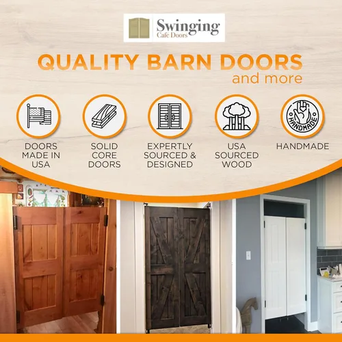 Vista 5 de Swinging Cafe Doors Puertas de salón estilo granero imprimadas Madera maciza de 3/4 pulgadas de grosor con soporte británico, herrajes de cromo