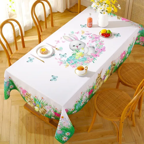 Vista 8 de SASTYBALE Mantel rectangular de Pascua de 52 x 70 pulgadas, resistente a las arrugas y a prueba de derrames, mantel de primavera, mantel de conejo