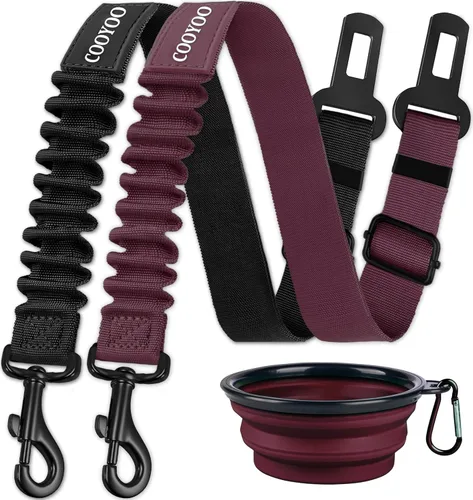 Vista 22 de COOYOO cinturón de seguridad retráctil y ajustable para perro, juego de 3 piezas, cinturón de nailon para vehículo, para que tu mascota esté segura