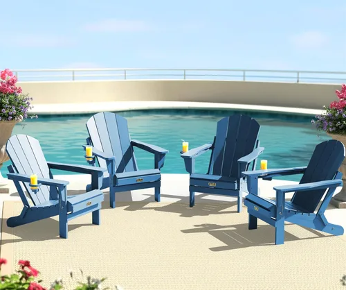 Vista 36 de SERWALL Silla Adirondack plegable resistente a la intemperie, sillas de patio al aire libre, sillas Adirondack pintadas, juego de 2, color azul Aruba