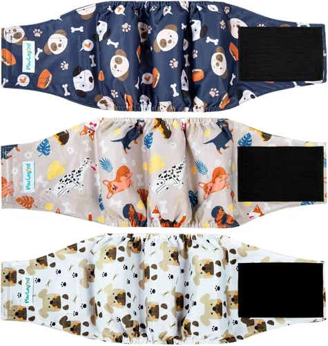 Vista 26 de Paw Legend Pañales lavables para perros machos, pañales reutilizables para cachorros y perros machos (paquete de 3, M)