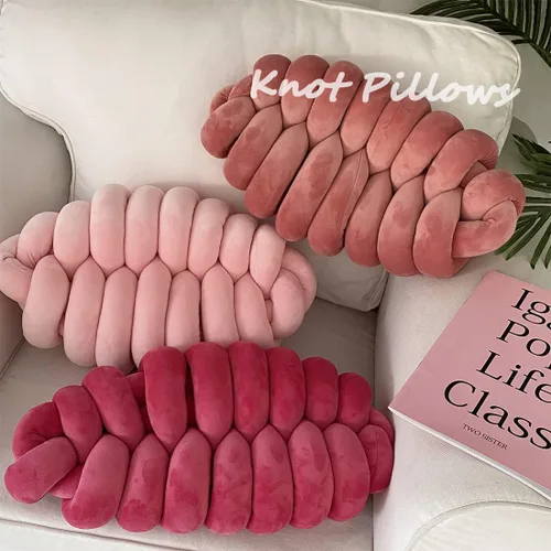 Vista 2 de Almohadas decorativas de nudo de bola, almohadas rosadas, almohadas de nudo de hoja, almohadas suaves para decoración del hogar, almohadas