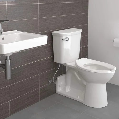 Vista 2 de American Standard 5901100.020 - Asiento de inodoro con bisagra de acero inoxidable, alargado y comercial, color blanco