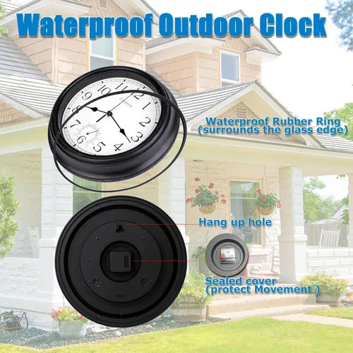 Vista 5 de Reloj grande de 16 pulgadas para exteriores, impermeable, con termómetro, reloj de pared retro para patio, piscina, jardín, hogar, bronce