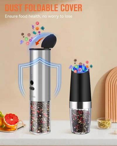 Vista 6 de MOVNO Juego de molinillo eléctrico de sal y pimienta de protección de circuito con USB recargable de grosor ajustable y luz LED, gran capacidad