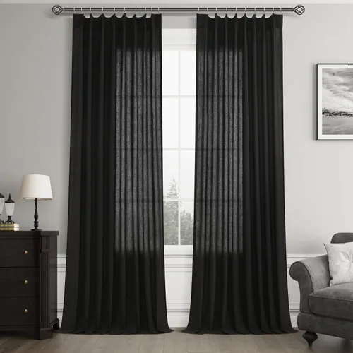 Vista 42 de Joywell Cortinas plisadas de lino de 84 pulgadas de largo, con ojales de clip y pestaña trasera, cortinas semitransparentes para filtrar la luz