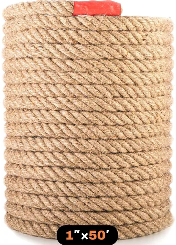 Cuerda de fibra natural trenzada de 1 pulgada de diámetro: cuerda de manila estilo yute y cáñamo resistente para paisajismo de jardín, barandilla de